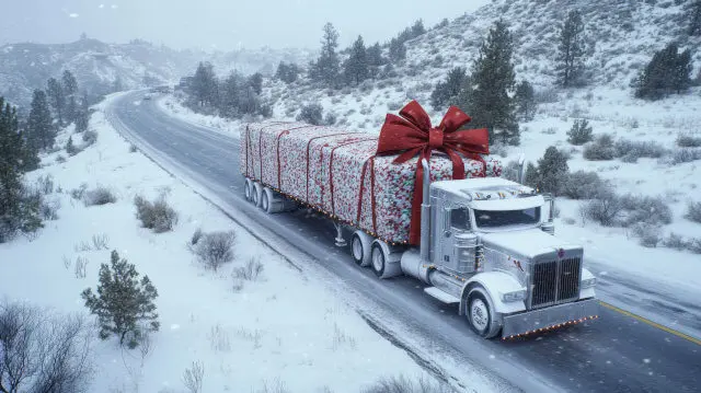 Un camion-cadeau sous la neige